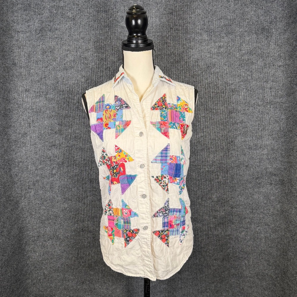 Vintage 80s JouJou Patchwork Quilted Top Western Pinwheel Granny Cottage XS S